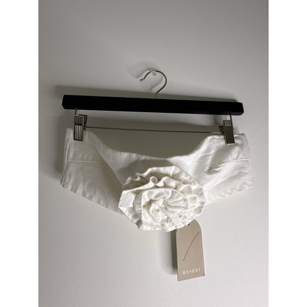 Meshki White Rosette Bandeau Crop Top Strapless Floral Size M NWT